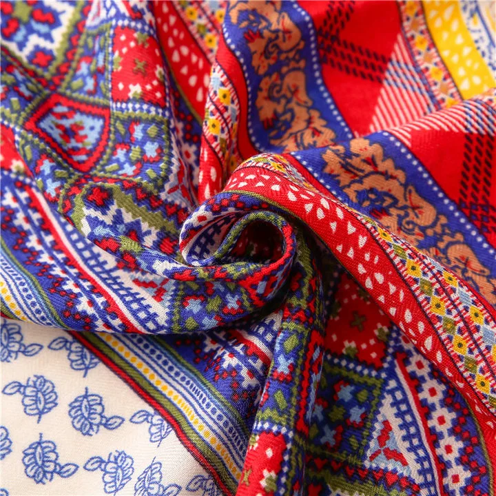 Bohemian Ethnic Printing Scarf Boho Patchwork Prints Shawl Macrame Lace Tassels Autumn Hijab Geometry Cotton Feeling Twill Scarf for Women