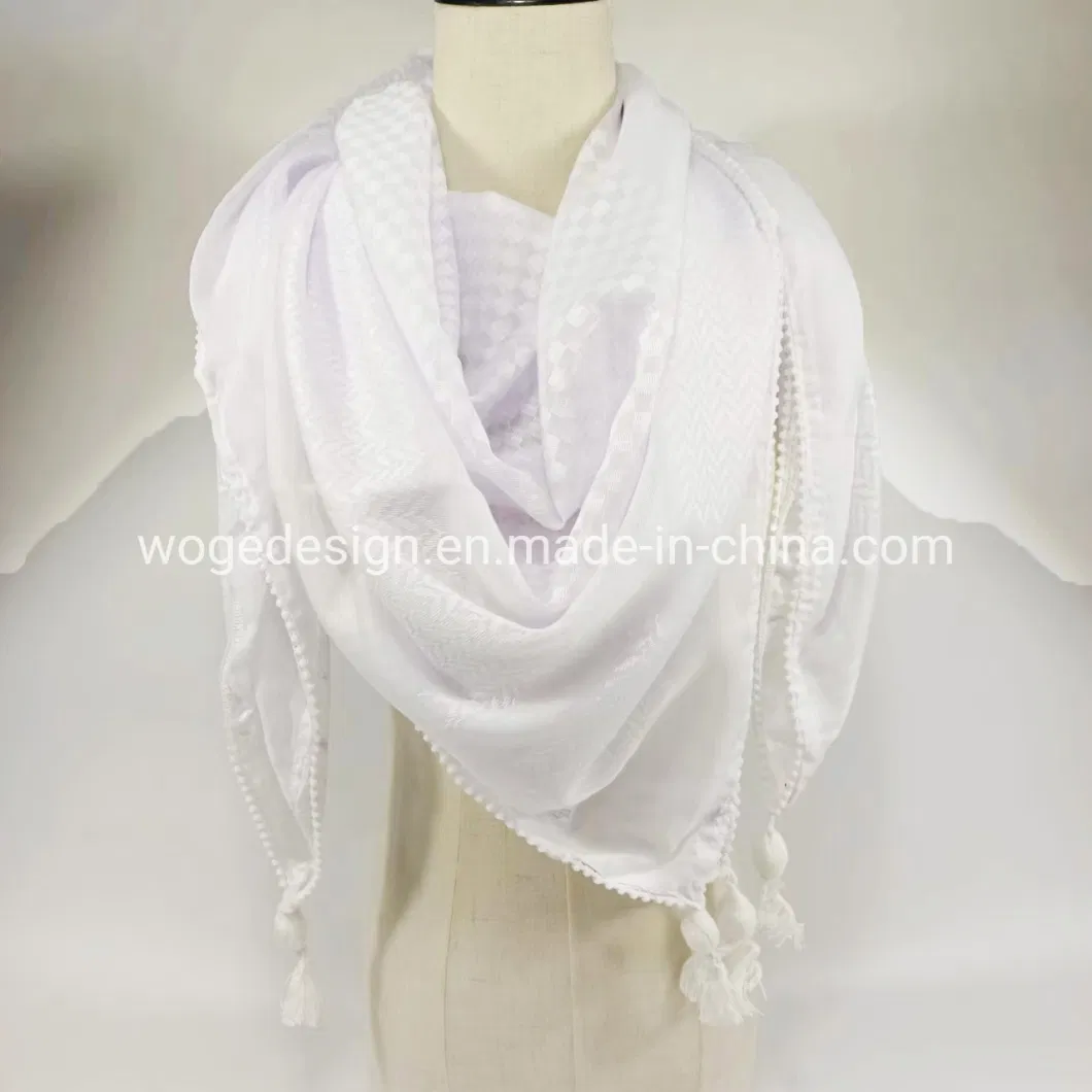 Tops Selling 130*130cm Square High Quality Jacquard Polyester Arafat Scarf with Fringes