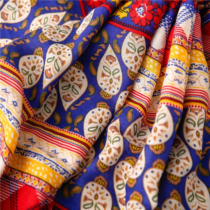 Bohemian Ethnic Printing Scarf Boho Patchwork Prints Shawl Macrame Lace Tassels Autumn Hijab Geometry Cotton Feeling Twill Scarf for Women