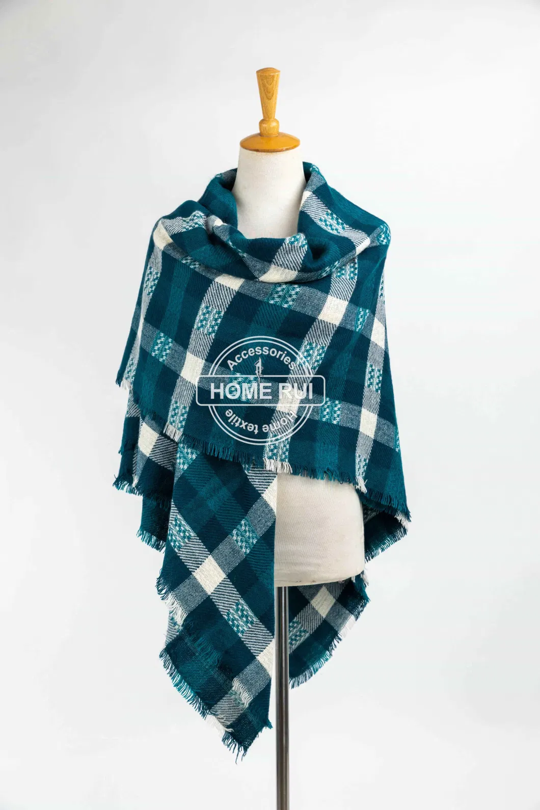 Outfit Spring Fall Blue Color Block Soft Tassel Plaid Lattice Veronz Classic Nova Scottish Large Cozy Oversize Cappa Tippet Turban Snug Plain Stole Shawl