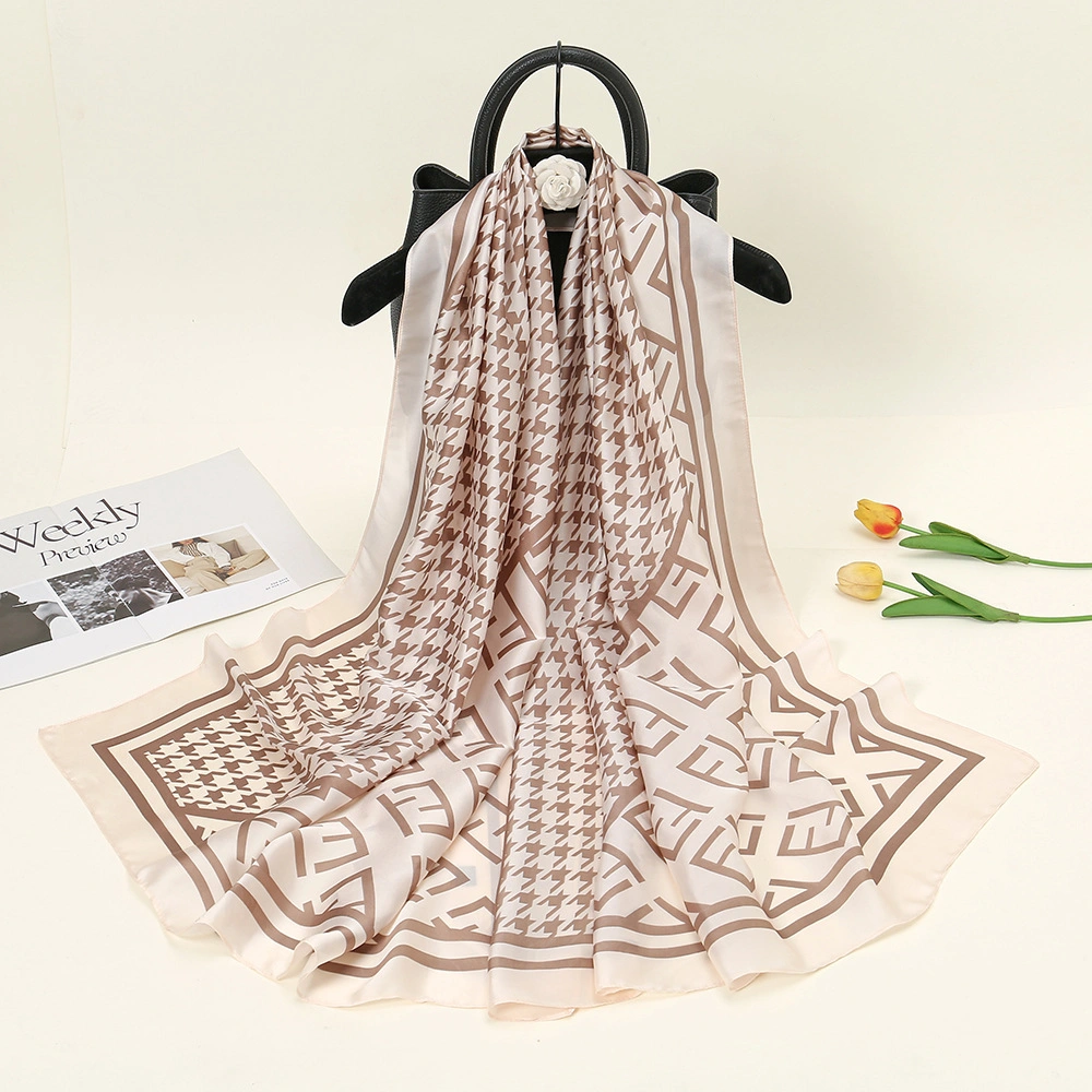 Large Women Custom Design Summer Colorful Digital Printing Long Silk Scarf