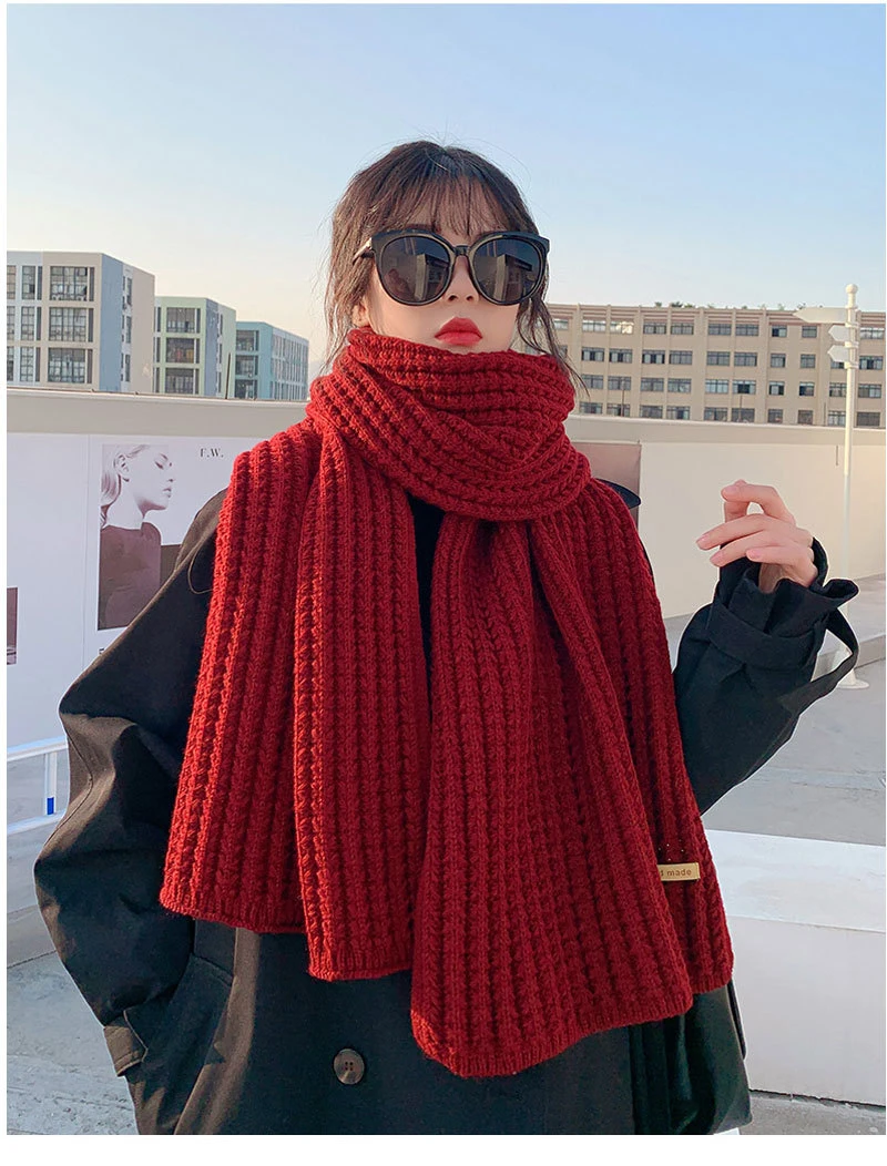 Fashion Lady Warm Long Pure Color Shawls Knitted Scarves Women