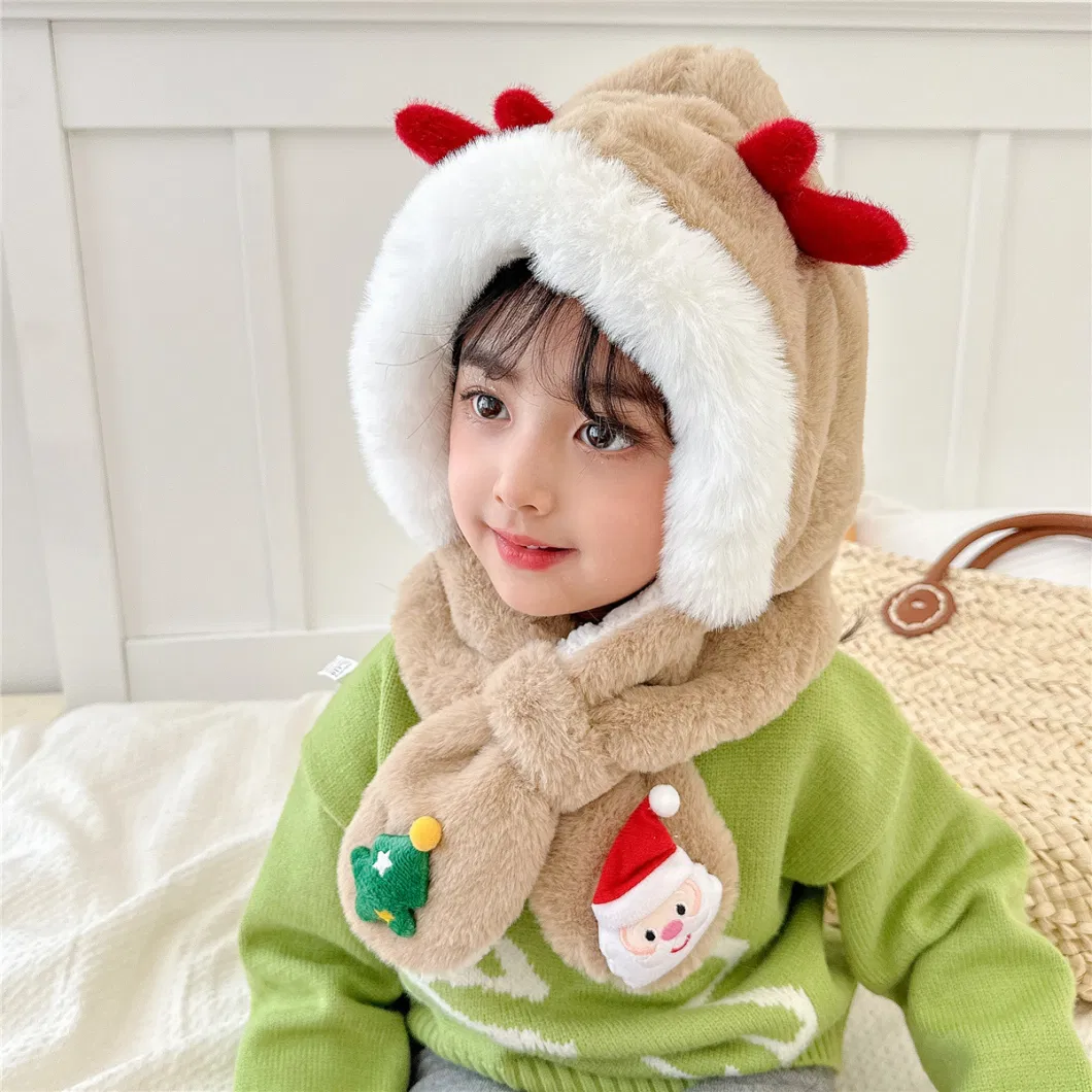 Lambswool Children Christmas New Cute Kids Unisex Fashion Colorful Scarf with Warm Cap