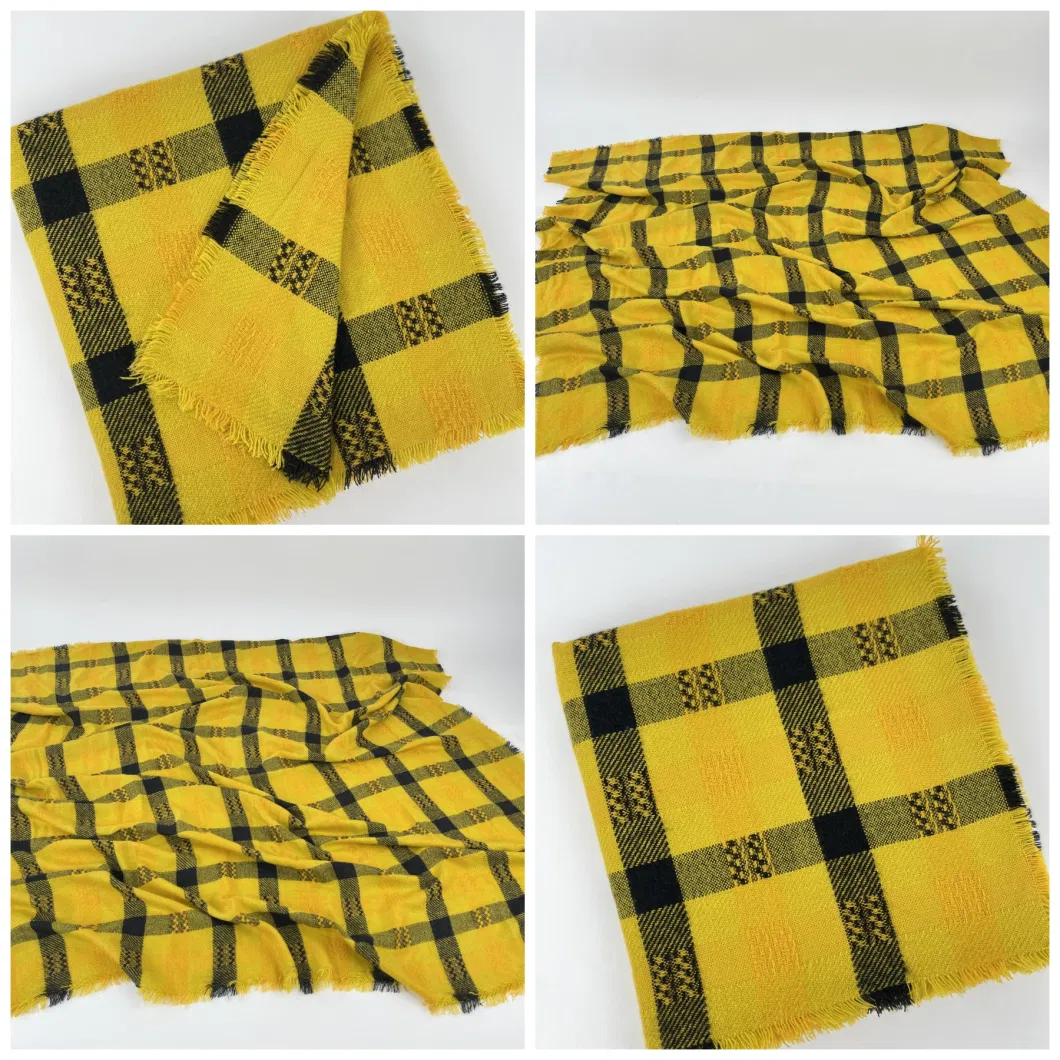 Factory Fashion BSCI Soft Light-Weight Black&Yellow Knitted Woven Shawl Scarf