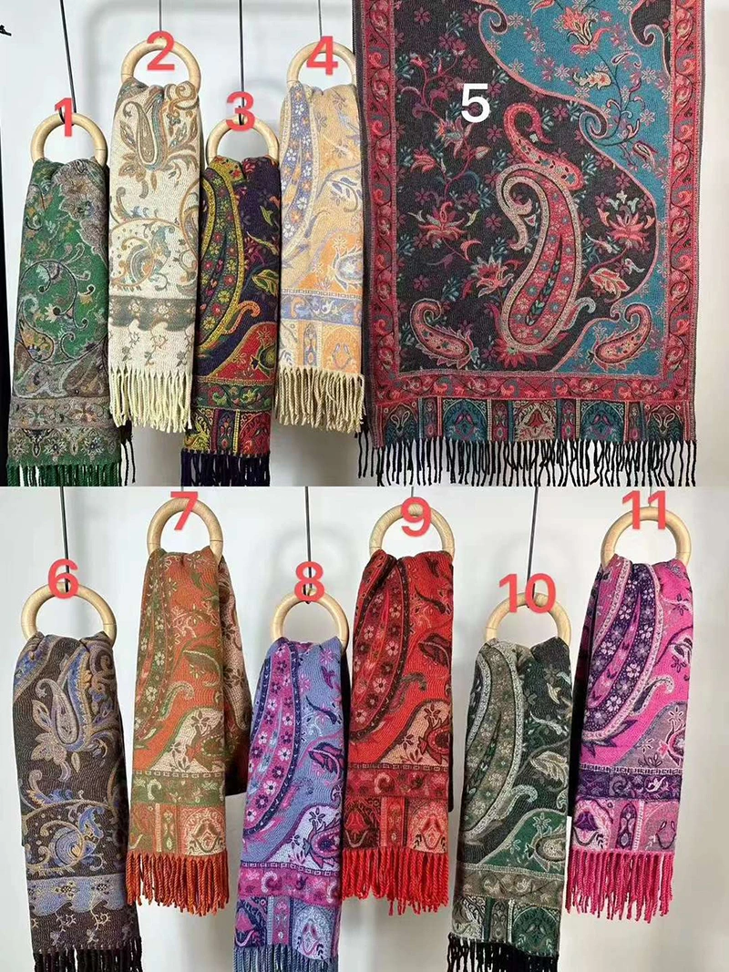 Paisley Pattern Tow Layered Woven Pashmina Shawl Scarf Wrap Stole