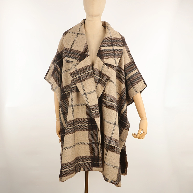 Hot Selling Oversized Lady Women Plaid Coat Topper Poncho Woman Shawl