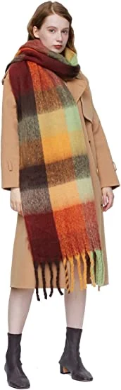 Winter Cashmere Coloured Checked Wrap Yellow Scarf