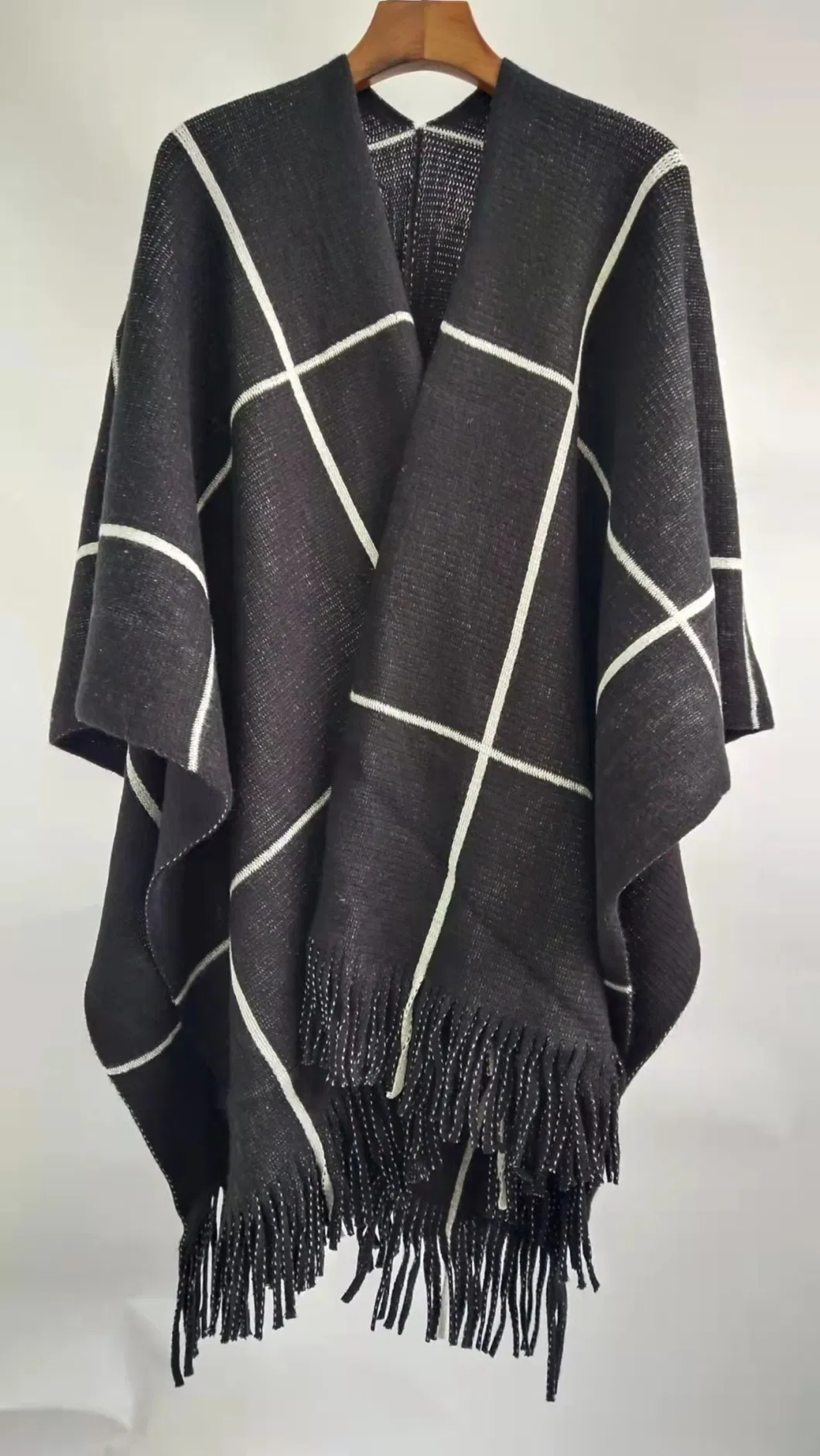 Lady Fashion Elegant Classical Tassel Shepherd Check Knitted Scarf Wrap Shawl