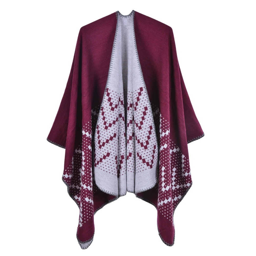 Fashion New latest Z Jacquard Print Pattern Black Women Poncho Cape