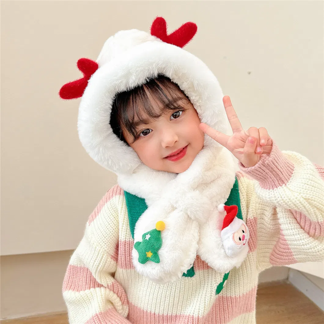 Lambswool Children Christmas New Cute Kids Unisex Fashion Colorful Scarf with Warm Cap