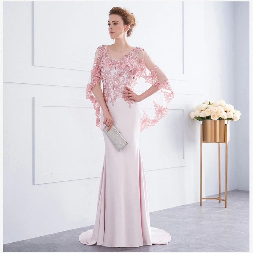 Shawl Mother Formal Gown Mermaid Lace Spandex Red Pink Evening Party Dresses E13171