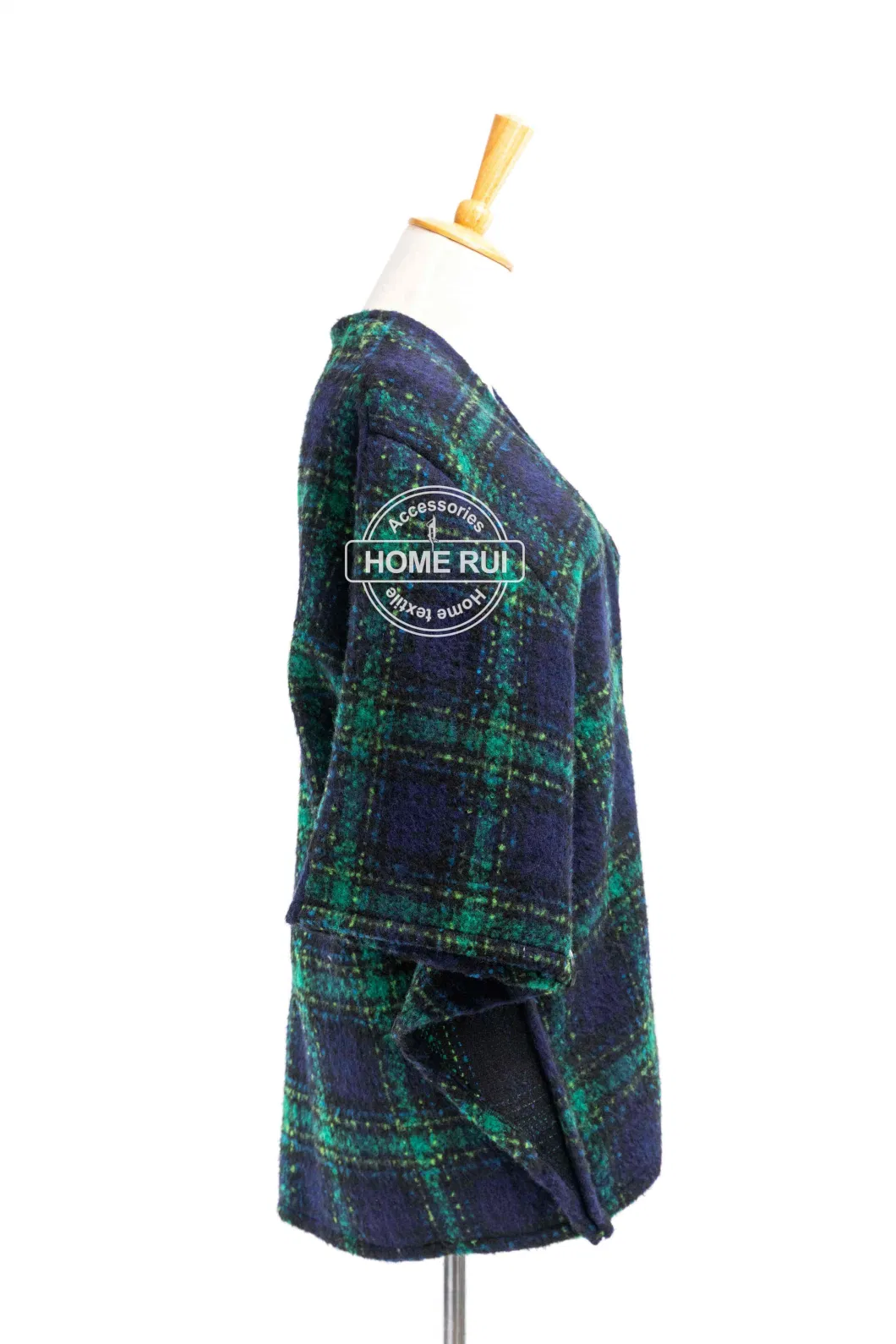 Spring Autumn Woman Lady Warm Fashion Woven Acrylic Fabric Brushed Green Mixed Colour Wraps Grids Plaid Checks Shawl Poncho