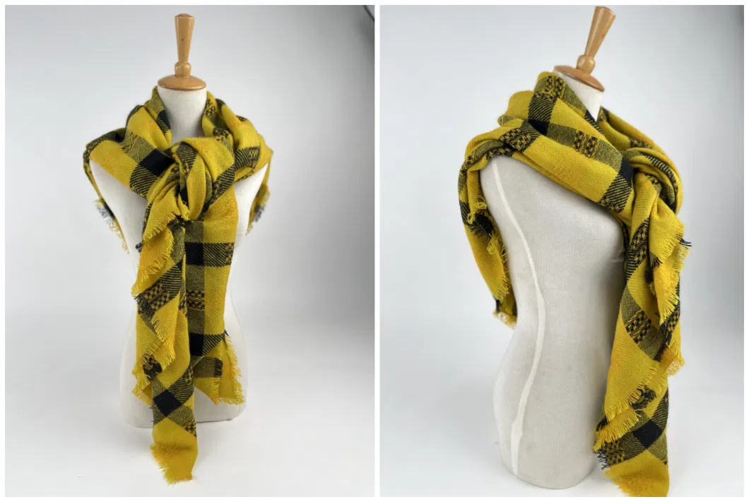 Factory Fashion BSCI Soft Light-Weight Black&Yellow Knitted Woven Shawl Scarf