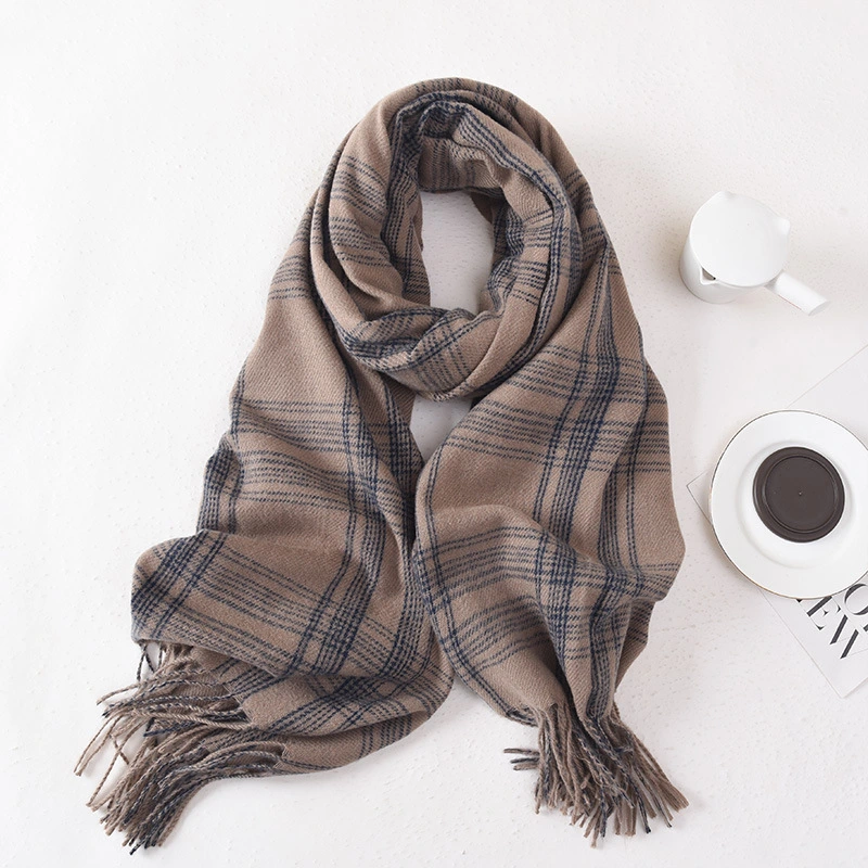 New Niche High Appearance Level Polyester Scarf Ins Plaid Scarf for Women Winter Warm Long Scarf