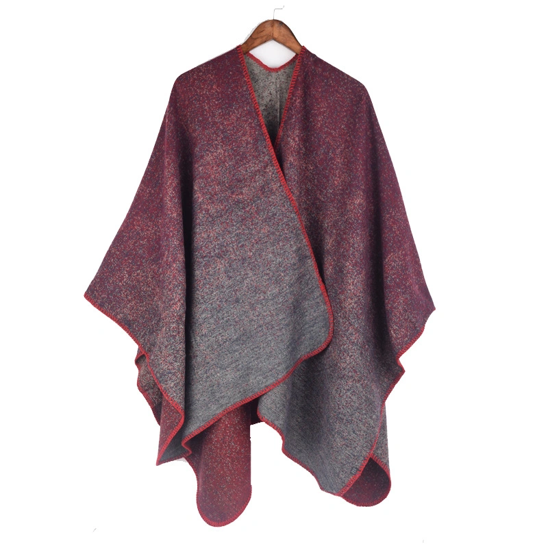 Knitted Shawl Jacquard Split Cape Winter Gradient Oversized Wrap Women Poncho