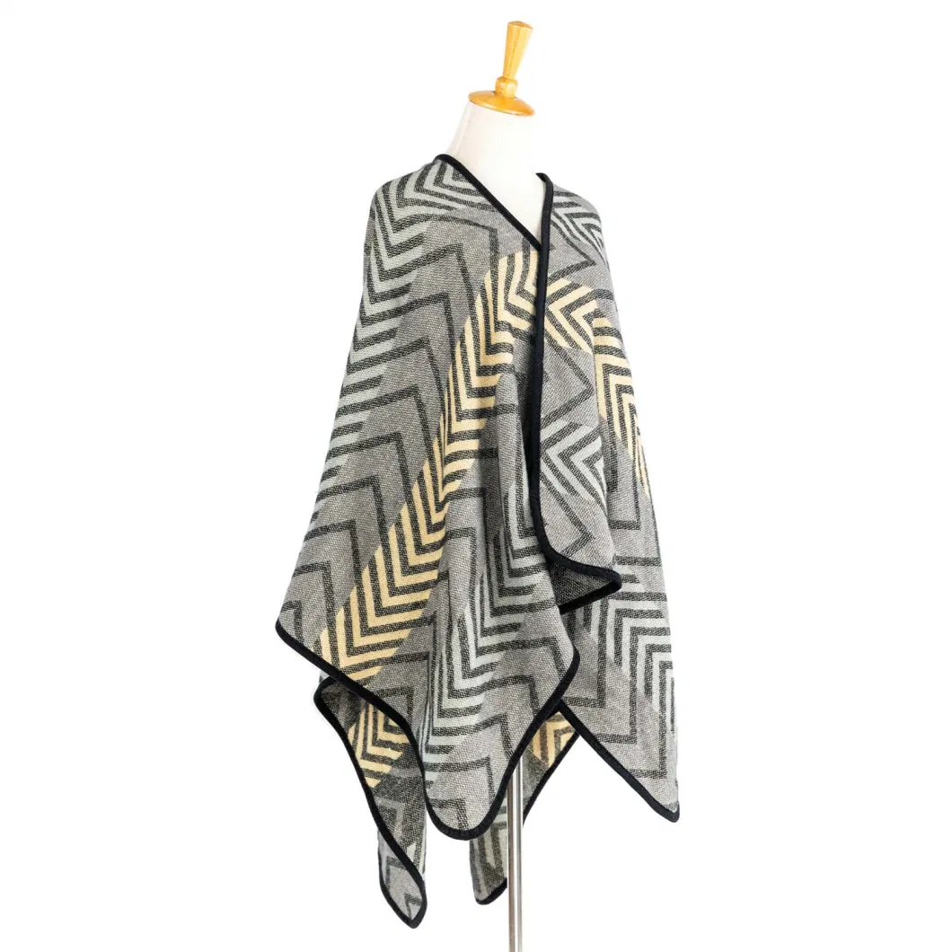 Lady Fashion Woven Cashmere Feel Outwear Plus Coat Batwing Classic Block Binding Cozy Wrap Casual Scottish Wrap Chequered Vintage Thick Retro Stola Cloak Poncho