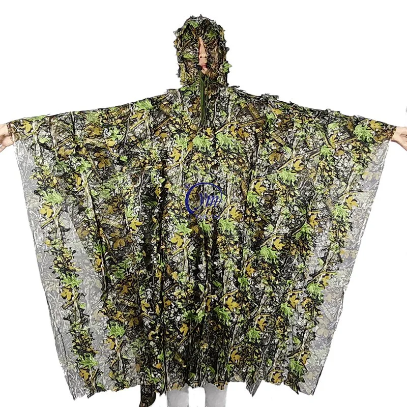 Hunting Poncho 3D Leaves Woodland Camouflage Ghillie Cloak