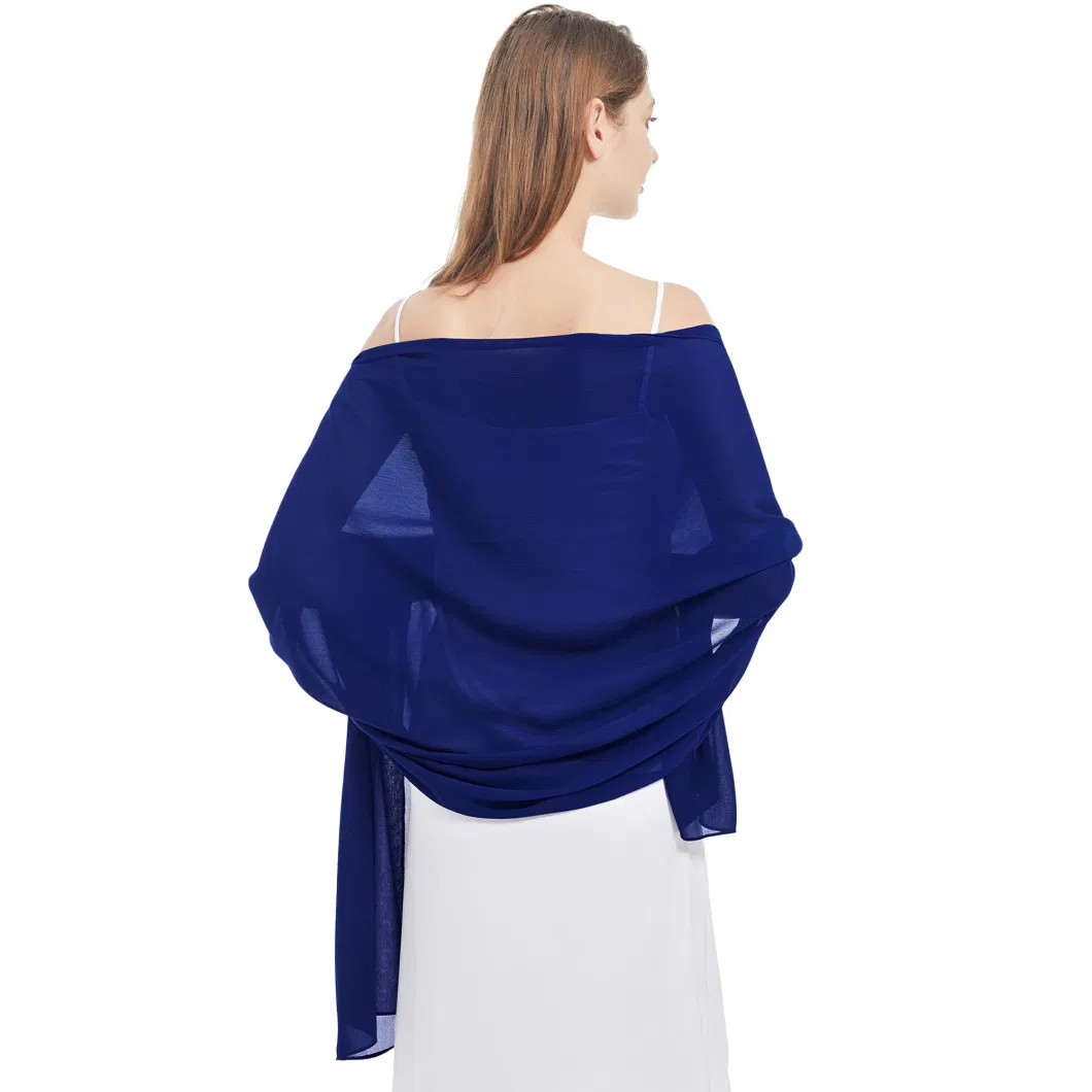 Comfortable Spring Women Royal Blue Lightweight Chiffon Shawls and Wraps Poncho