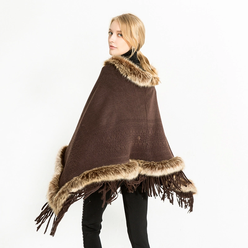 Women Shawl Cloak Winter Scarf Ladies Travel Shawls Cashmere Hickened Cloak Fur Cloak