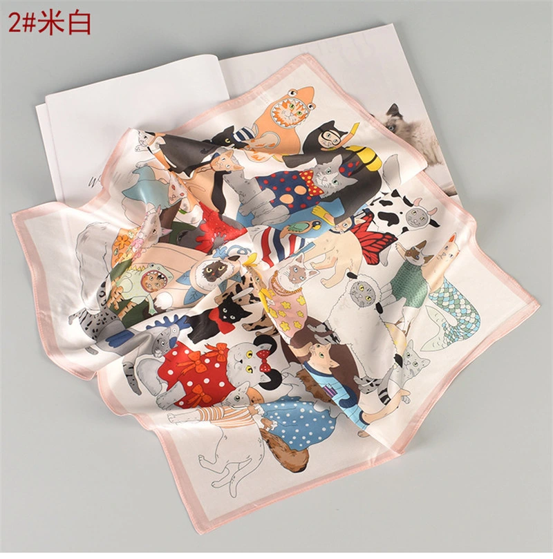 100% Silk High Quality Cartoon Printed Head Scarf in Stock