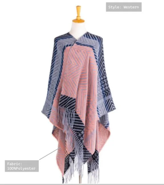 Ladies Fashion Leisurepolyester Knitted Tassel Scarf Wrap Poncho Shawl