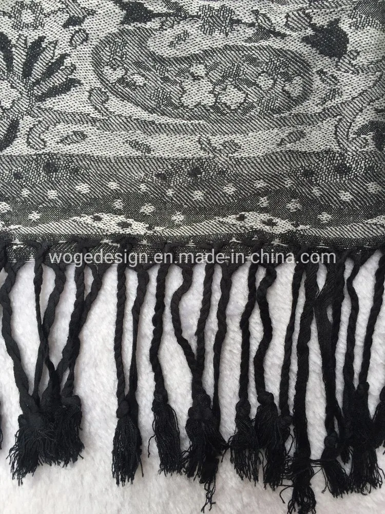 Fashion Soft Large Viscose Scarf Shawl Dupatta Handkerchief Europe Jacquard Black White Paisley Floral Pashmina for Lady