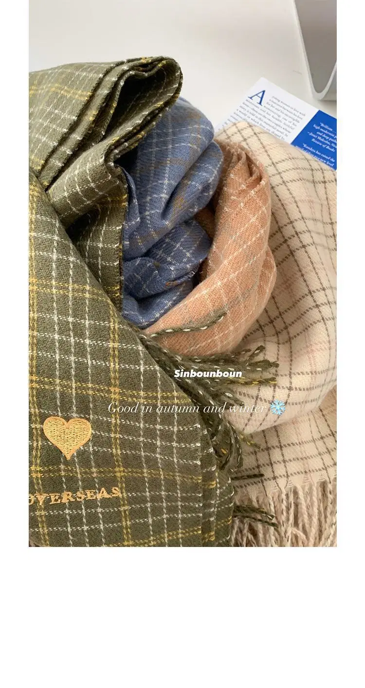 Custom Winter Warm Long Shawls Plaid Fashion Embroidery Women Scarf