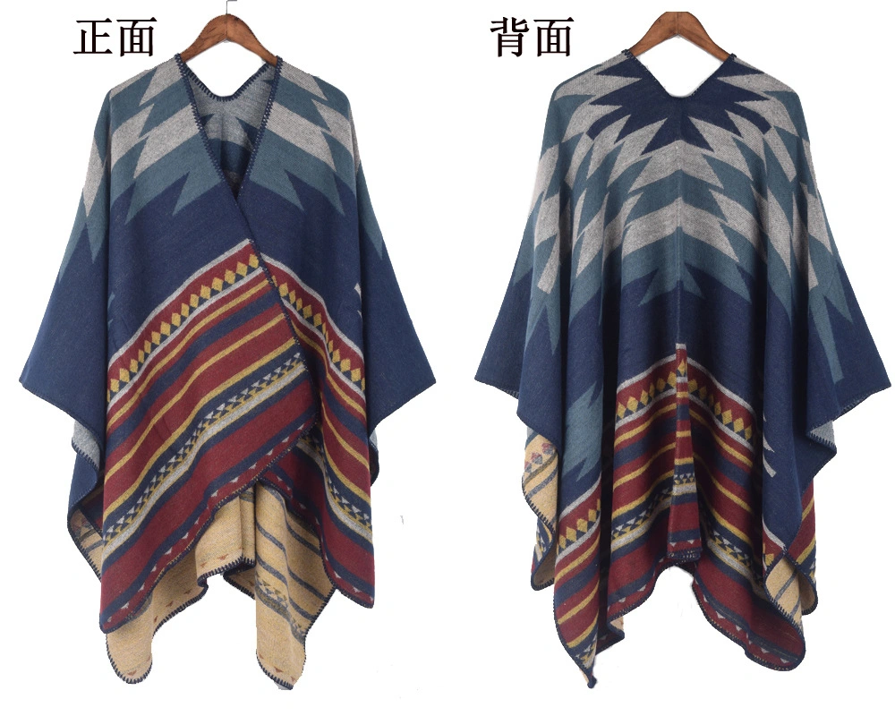 Fashion Ladies Double-Side Jacquard Blanket Scarf Warm Cape Cloak Coat Women Shawl