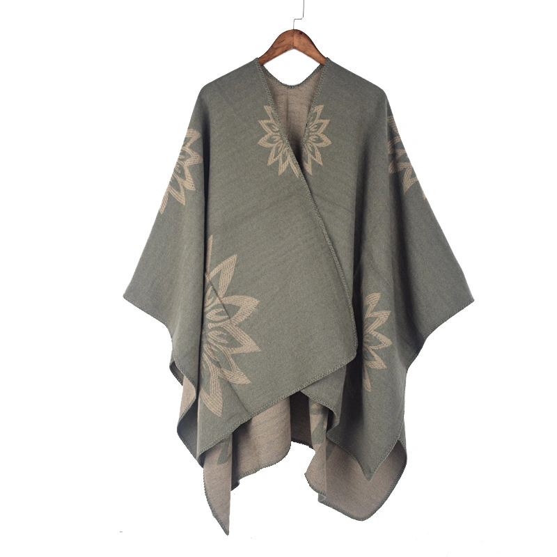 Fashion Ladies Double-Side Jacquard Blanket Scarf Warm Cape Cloak Coat Women Shawl