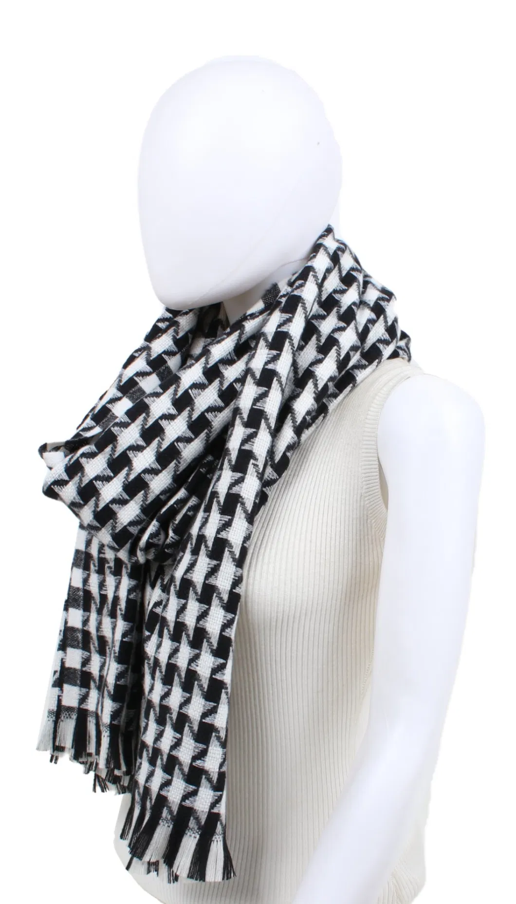 Cheaper Designer Houndstooth Jacquard Women Soft Winter Wraps Poncho Stole Shawl Scarf