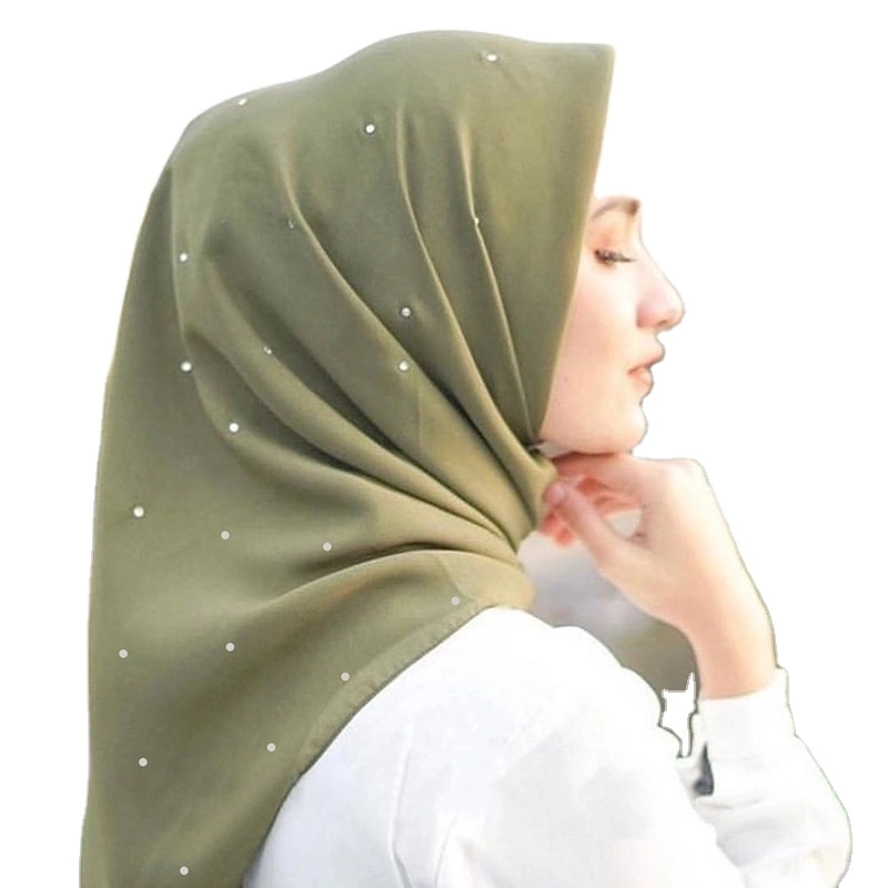 Solid Color Cotton Viscose Shawl Muslim Plain Hijab Square Scarf with Diamond