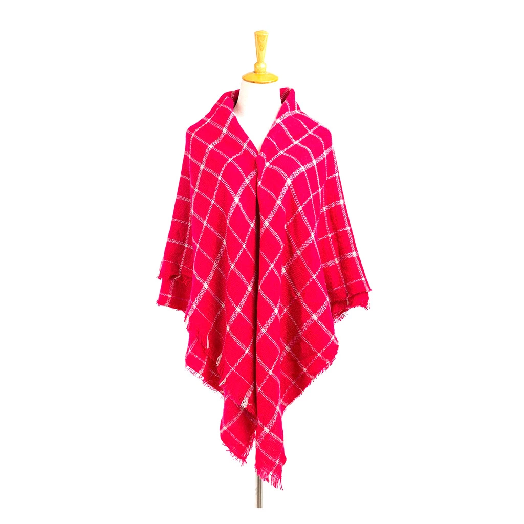 Winter Ladies Elegant Constrast -Color Checked Woven Scarf Wrap Shawl Poncho