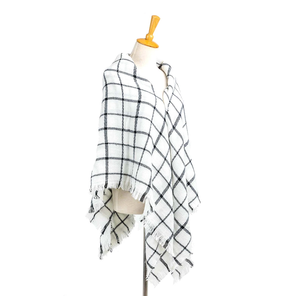 Winter Ladies Elegant Constrast -Color Checked Woven Scarf Wrap Shawl Poncho