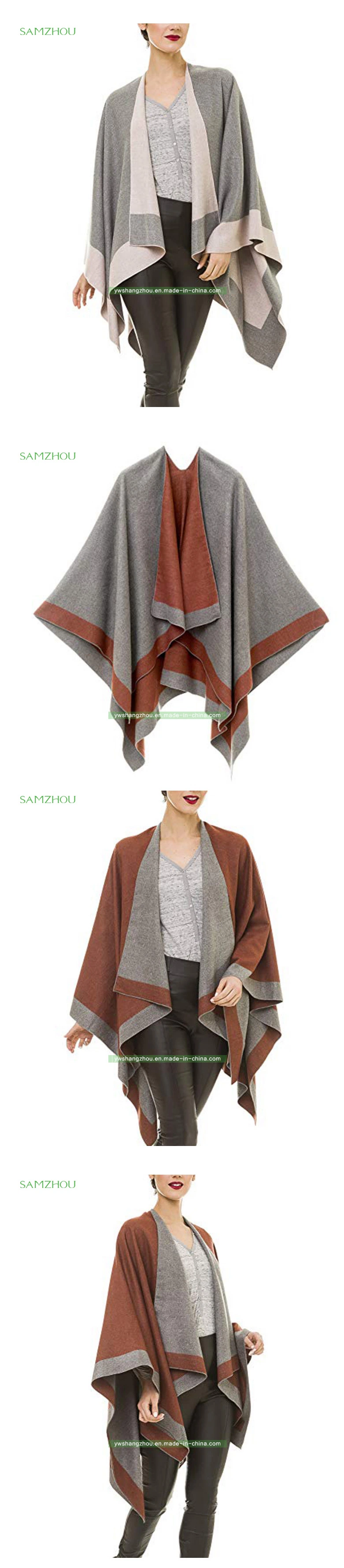 Occidental Contrast Colors Cloak Fashion Lady Scarf Cotton Cape Shawl Winter