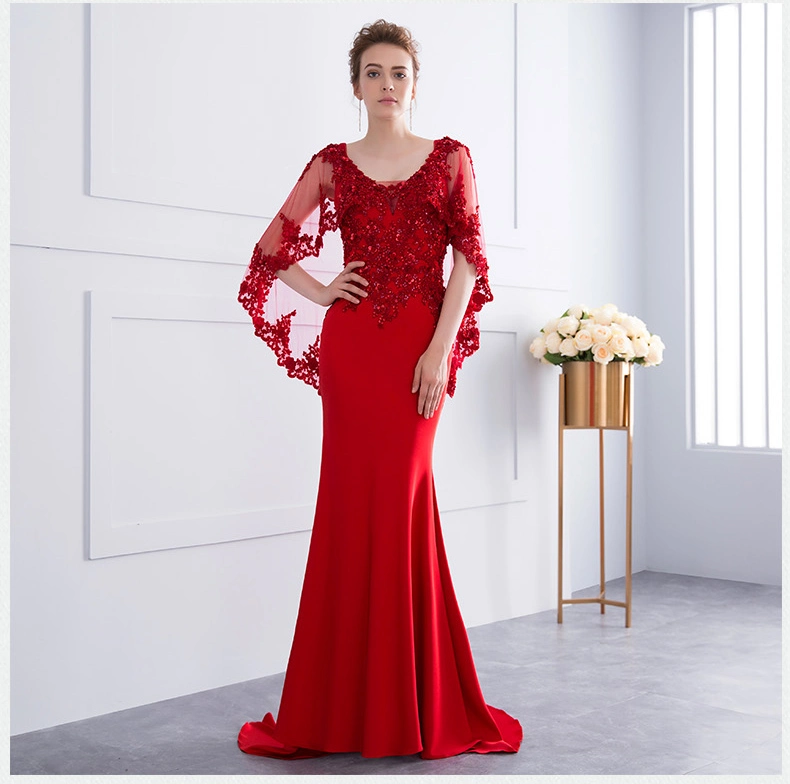 Mother of The Bride Formal Gowns Pink Red Lace Shawl Evening Dresses Z7011