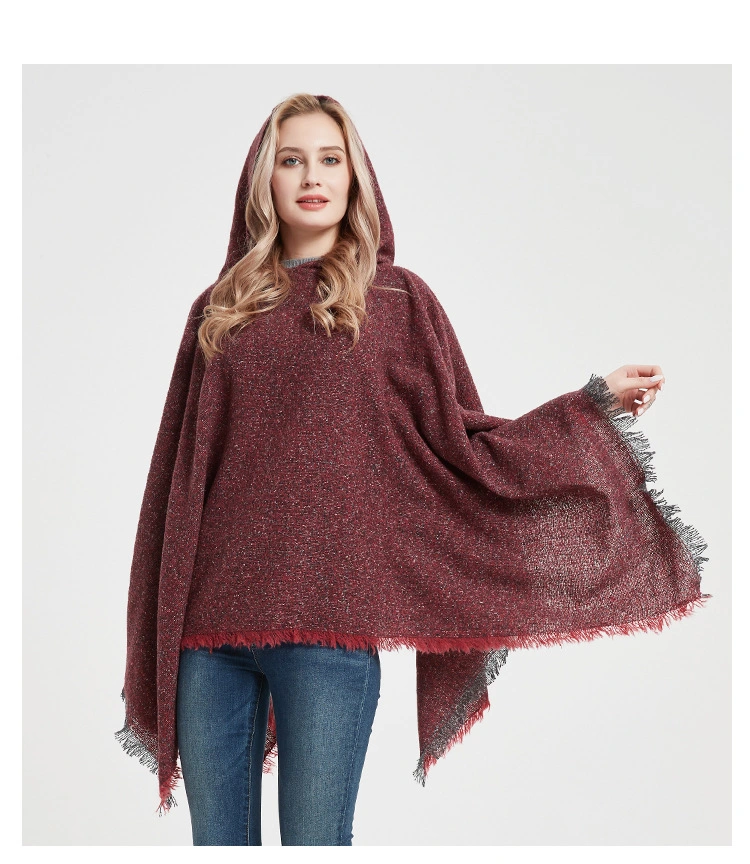 Autumn Winter Knitted Shawl with Hat for Women and Ladies