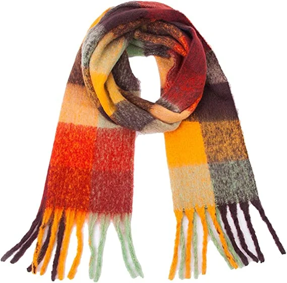 Winter Cashmere Coloured Checked Wrap Yellow Scarf