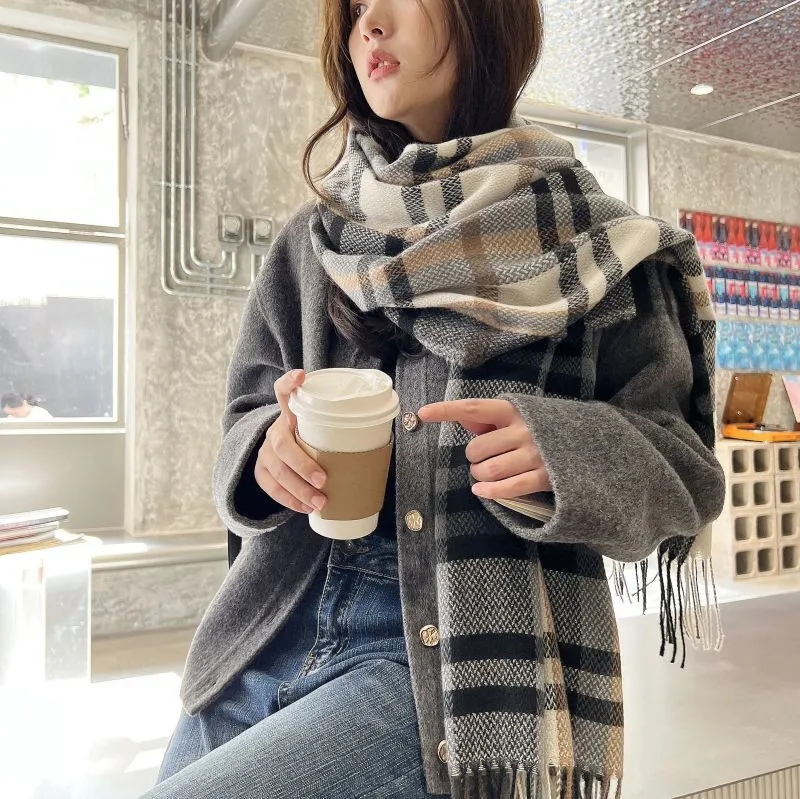 Women&prime;s Fashion Long Shawl Big Grid Winter Warm Lattice Large Scarf