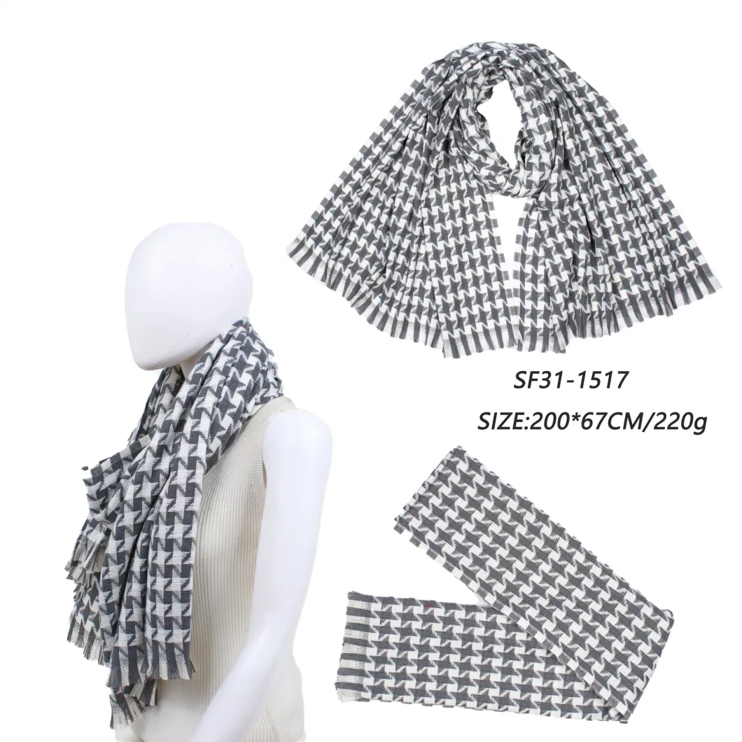 Cheaper Designer Houndstooth Jacquard Women Soft Winter Wraps Poncho Stole Shawl Scarf