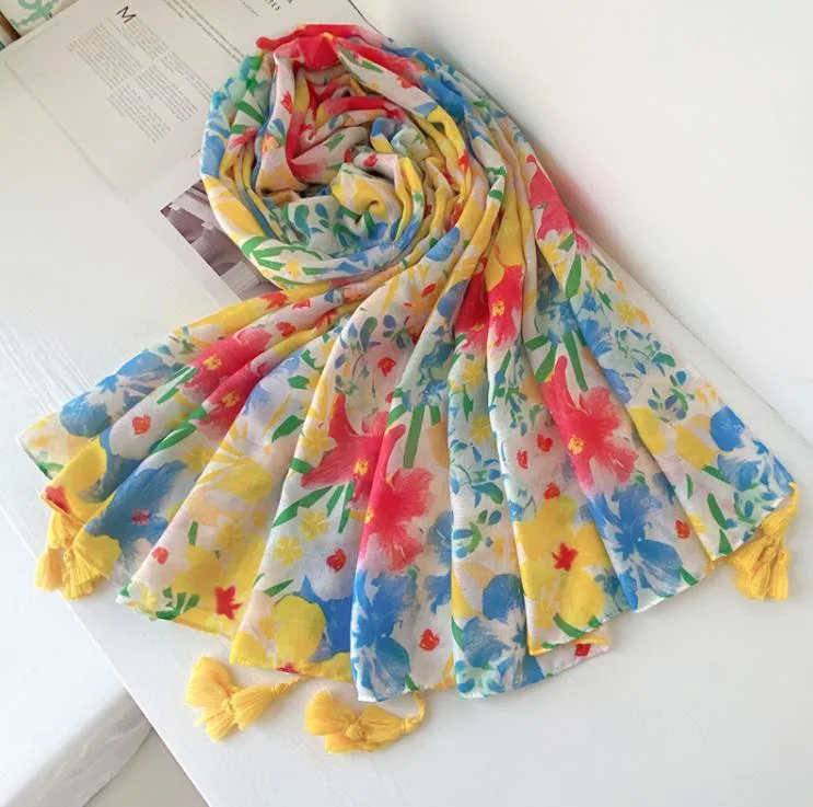 Scarf Women&prime; S Spring and Autumn Thin Section All-Match Multi-Function Hit Color Literary Cotton and Linen Silk Scarf Shawl Long Gauze Beach Towel