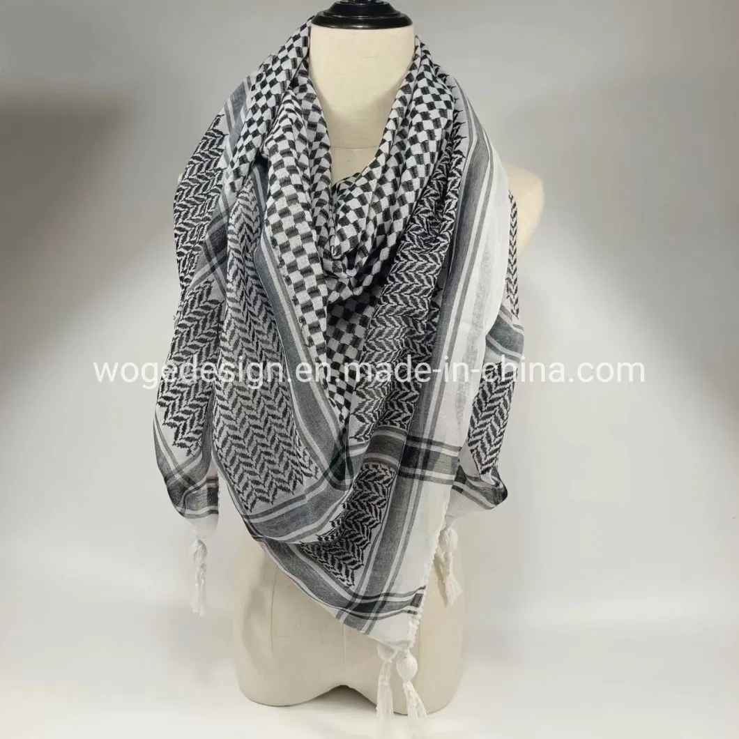 Tops Selling 130*130cm Square High Quality Jacquard Polyester Arafat Scarf with Fringes