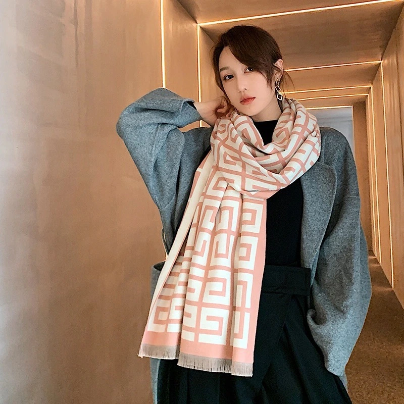 Big Maze Cashmere Scarf Classic Pashmina Plaid Printed