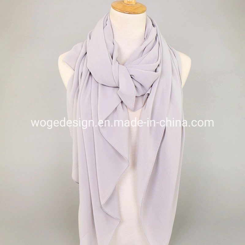 Top Selling Modest Muslim Dress Shawl Hijab 140*140cm Ladies Yiwu Factory Bubble Plain Solid Heavy Polyester Square Chiffon Scarfs
