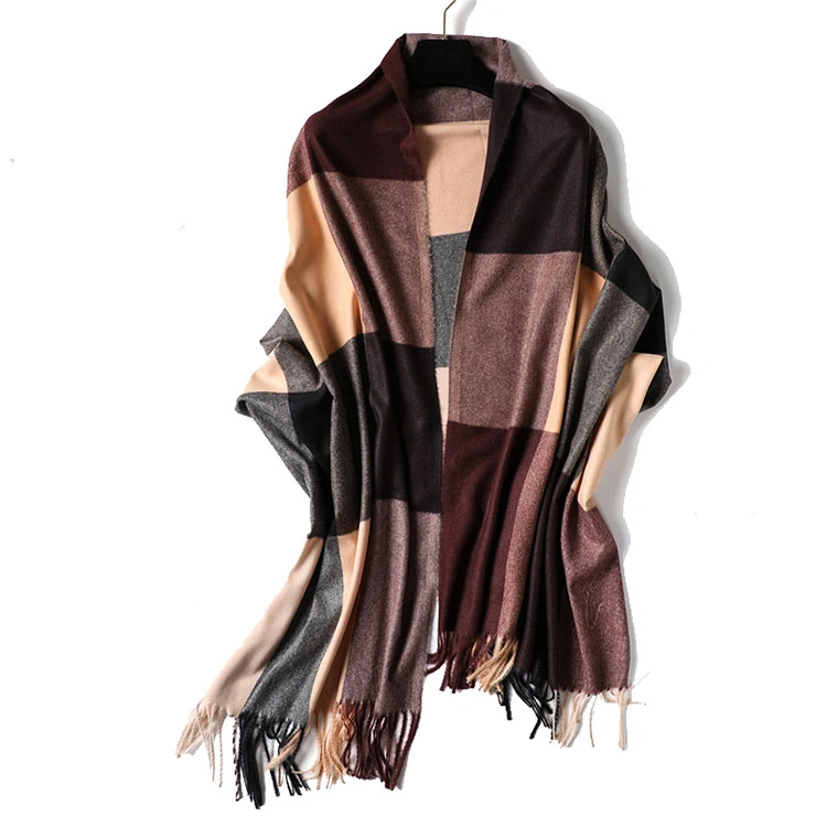 Plaid Printed Chunky Contrast Color Cashmere &amp; Silk Soft Scarf