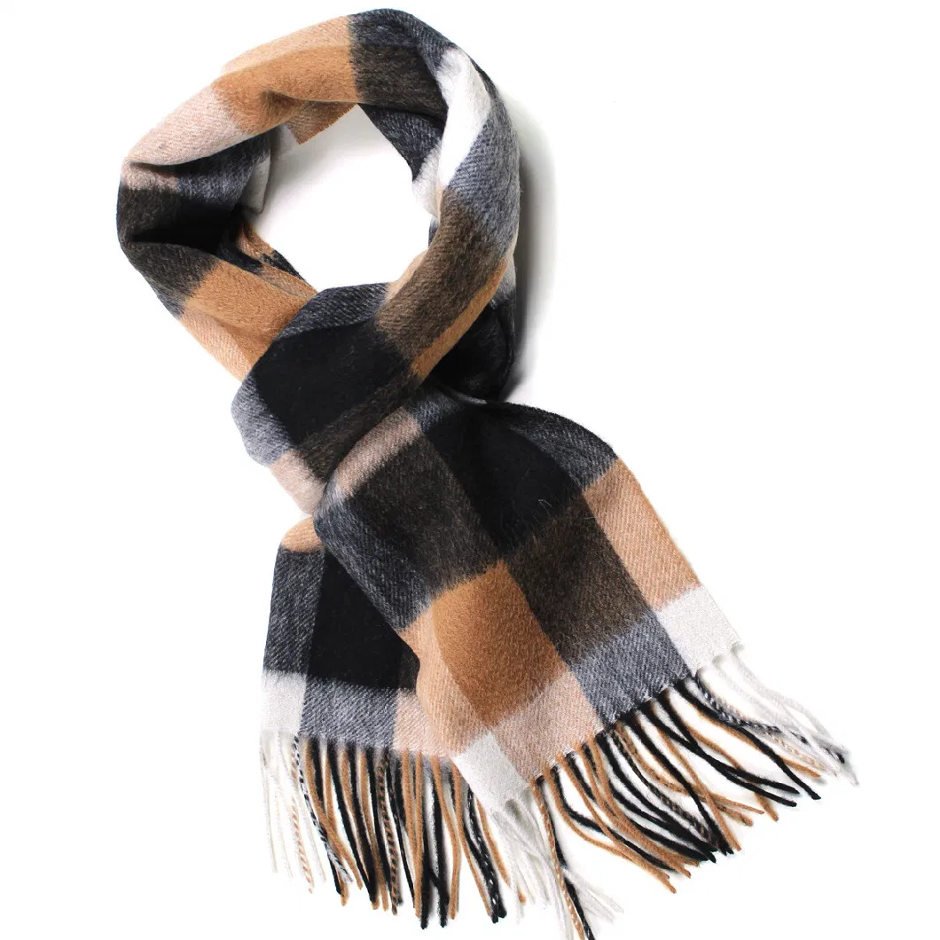 Slub Pure Wool Plaid Scarf Thick Autumn Winter Wool Scarf