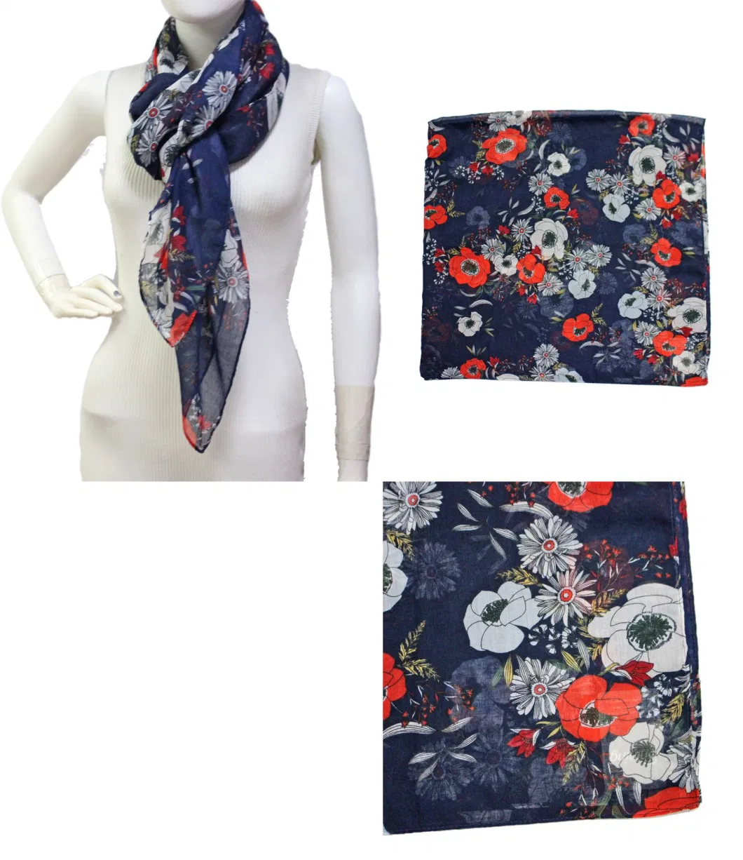 Lady Girl&prime; S Printed Scarves with Tropical Palms Daisy Flowers Smoothly 2022 New Arrive Summer Autumn