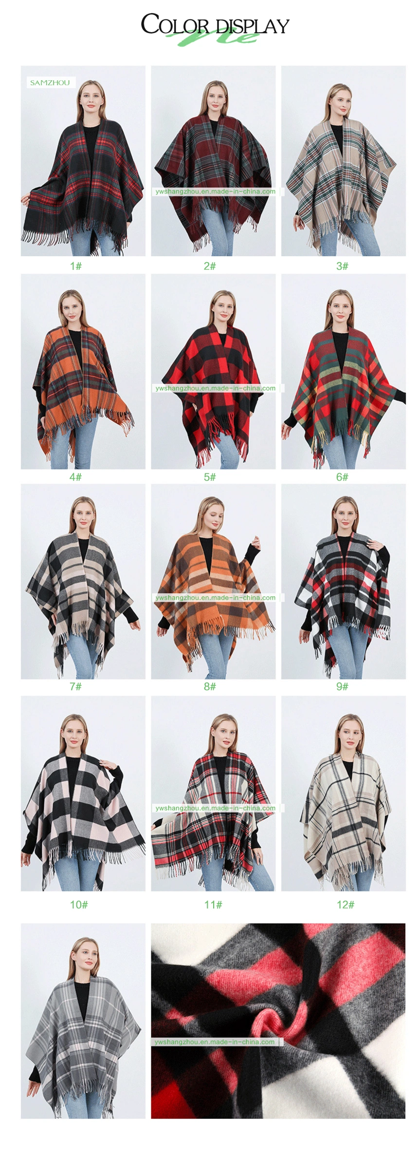 Western Plaid Cape Fashion Scarf Lady Cashmere Slit Shawl Winter