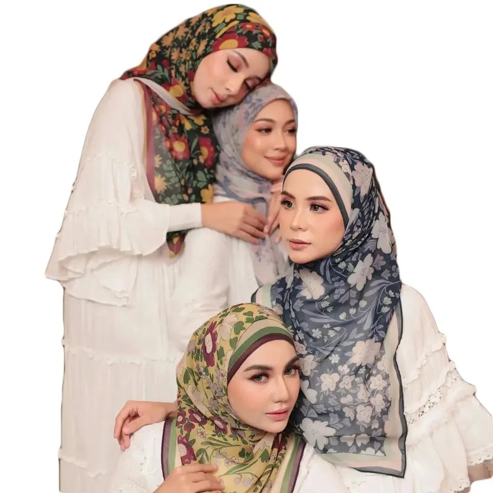 2024 Modern Hijab Cotton Voile Tudung Wholesale Square Bawal 110X110cm Head Shawl