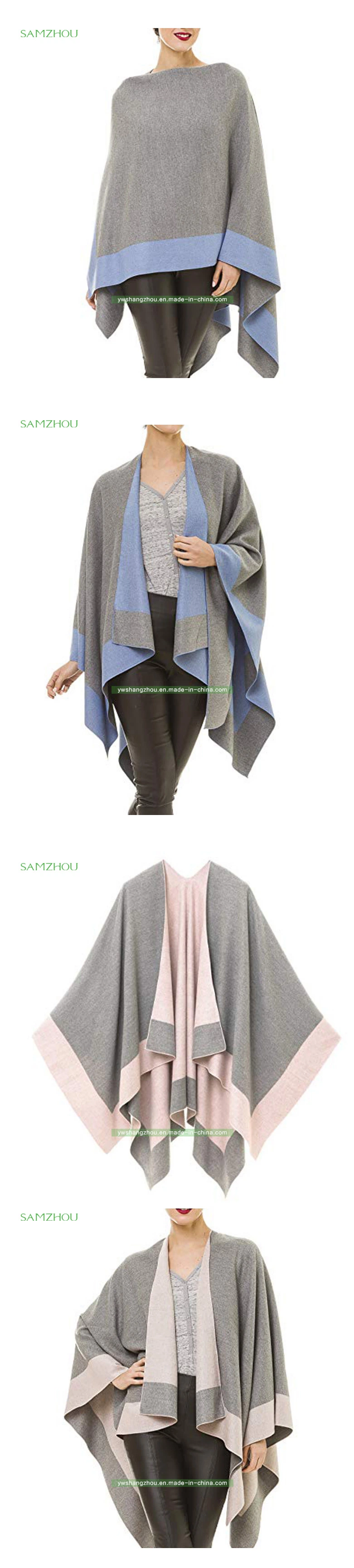 Occidental Contrast Colors Cloak Fashion Lady Scarf Cotton Cape Shawl Winter