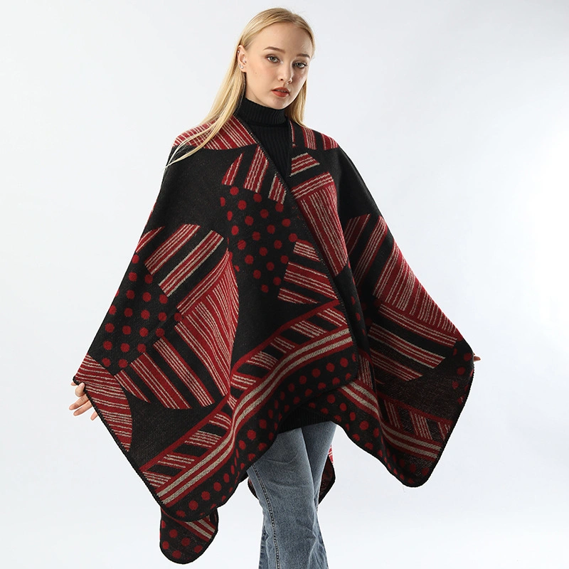 Bohemian Poncho Winter Warm Round DOT Pattern Shawls Thicken Striped Women Cape